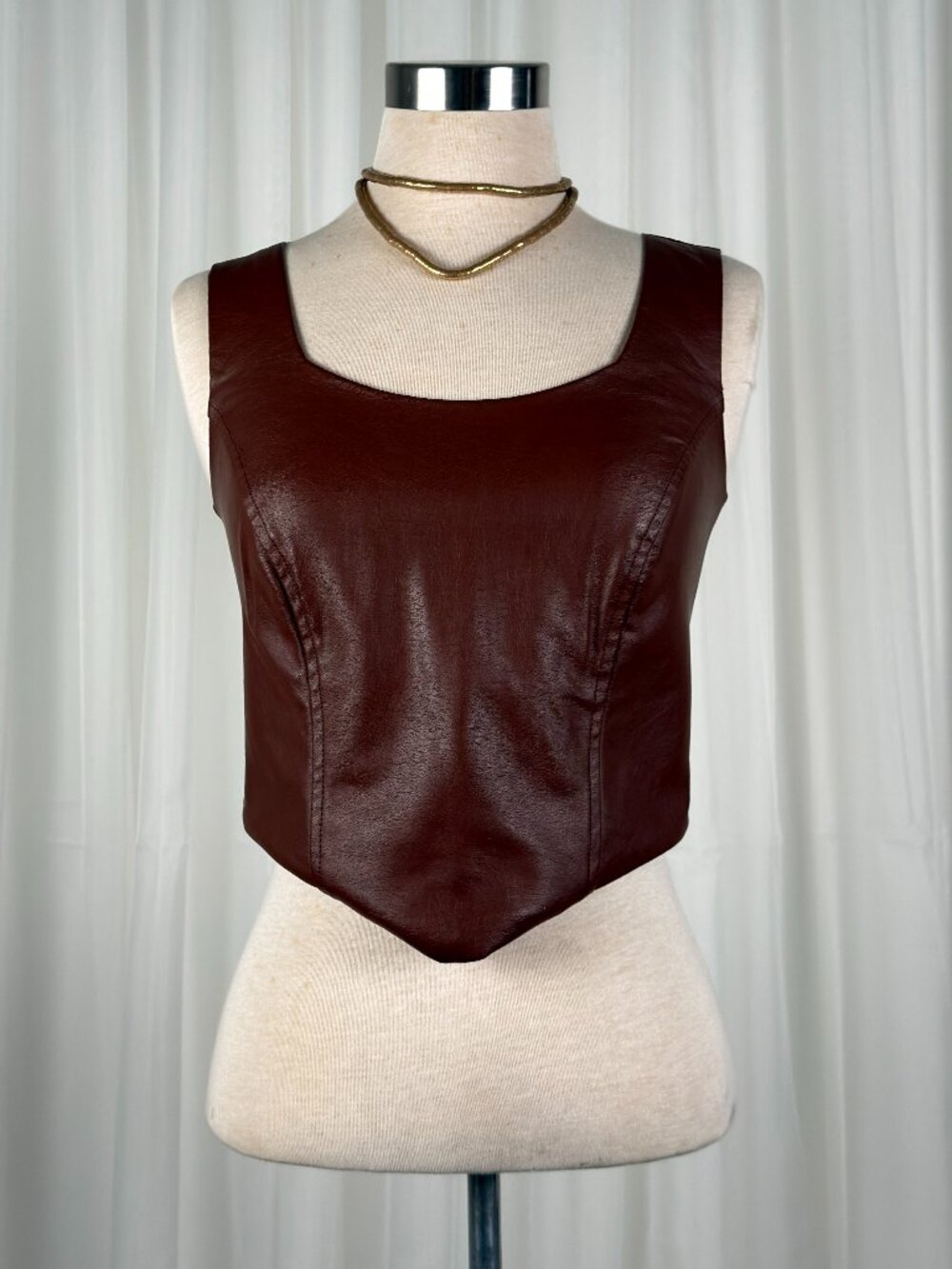 Brown Faux Leather crop top corset‎ top small